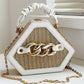 Trendy Chain Decor Top Handle Straw Geometrical Crossbody Bag