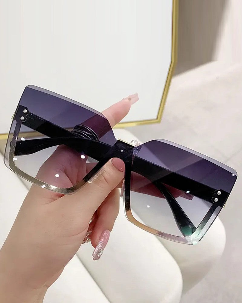 1Pair Vintage Large Trendy Rimless Shades Square Sunglasses