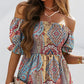 Puff Sleeve Off Shoulder Paisley Print Swing Dress