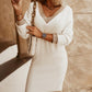 Contrast Paneled V Neck Long Sleeve Dress