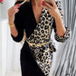 Cheetah Print Puff Sleeve Ruffles Work Dress