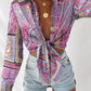 Scarf Print Tie Front Long Sleeve Shirt
