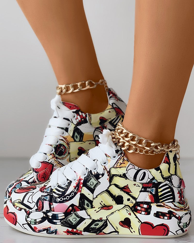 Lace up Front Painting Print Platform Sneakers
