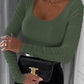 Ruched Long Sleeve U Neck Top