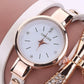 Minimalist PU Leather Rhinestone Quartz Wrist Watch & Bracelet Set