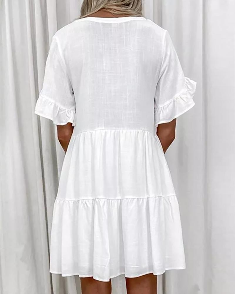 Letter Print Bell Sleeve Ruffles Casual Dress