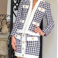 Houndstooth Buttoned Pocket Design Coat & High Waist Skirt Set