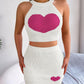 Heart Pattern Tank Top & High Waist Skirt Set