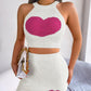 Heart Pattern Tank Top & High Waist Skirt Set