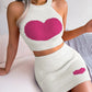 Heart Pattern Tank Top & High Waist Skirt Set
