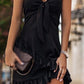 Tied Detail Ruffle Hem Chain Decor Casual Dress