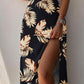 Leaf Print Spaghetti Strap Slit Dress