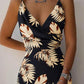 Leaf Print Spaghetti Strap Slit Dress