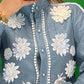 Floral Pattern Contrast Lace Buttoned Top