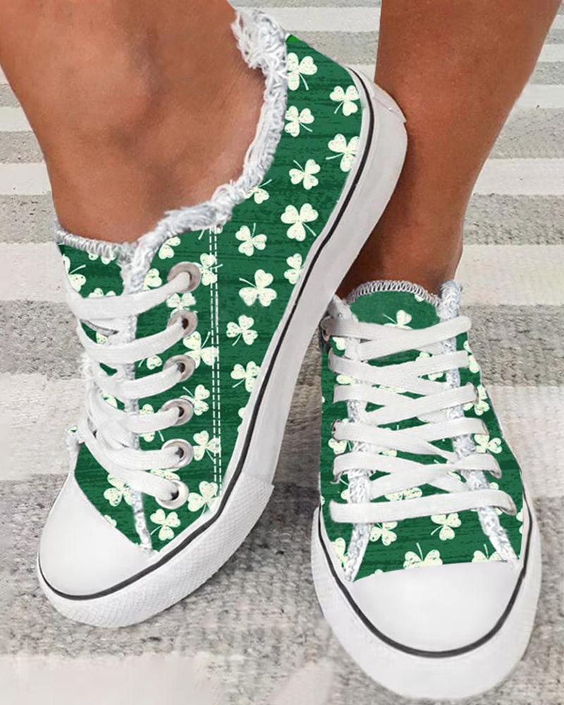 St. Patrick's Day Clover Print Ombre Fringe Hem Sneakers