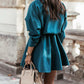 Button Front Drawstring Long Sleeve Dress