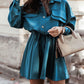 Button Front Drawstring Long Sleeve Dress