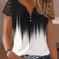 Abstract Print Colorblock Lace Patch Top