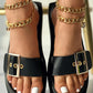 Eyelet Buckled Square Toe Slippers