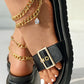 Eyelet Buckled Square Toe Slippers