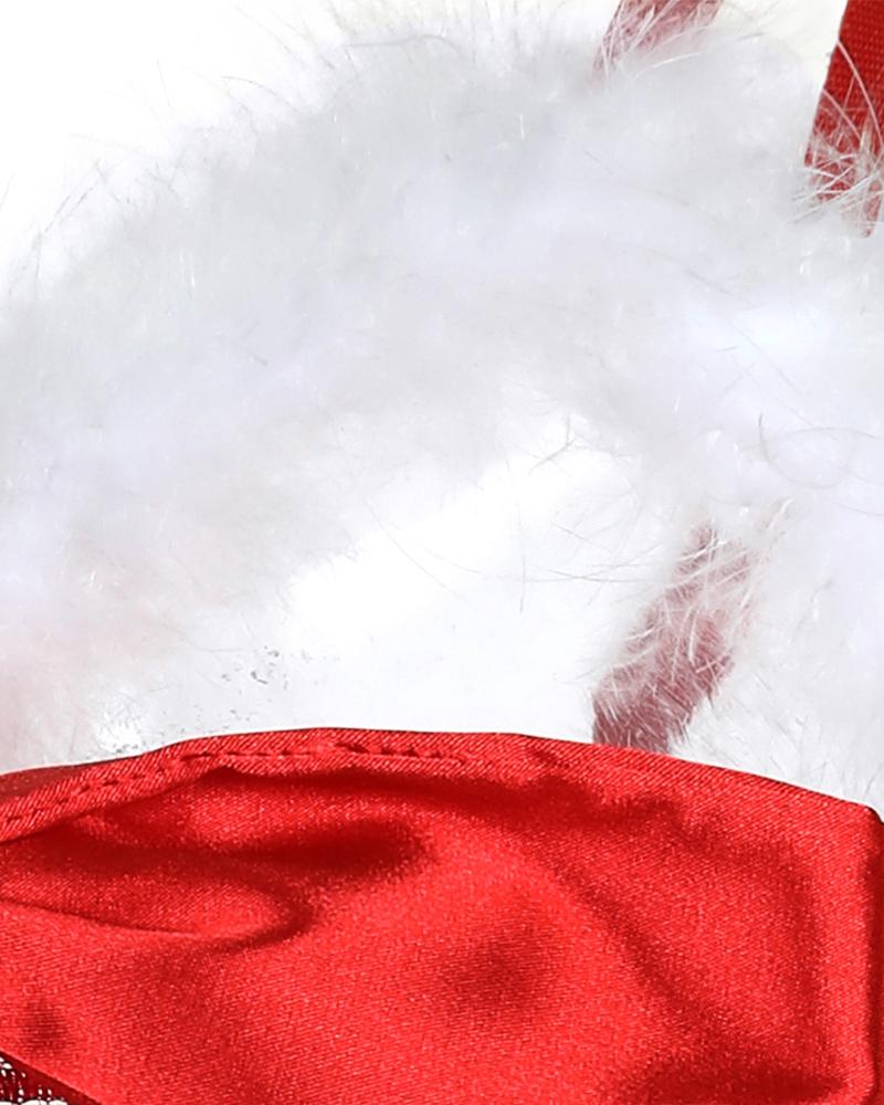 Christmas Bowknot Decor Fuzzy Trim Crotchless Lace Teddy