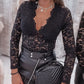 Asymmetrical Neck Crochet Lace Bodysuit