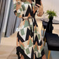 Geo Print Long Sleeve Asymmetrical Shirt Dress
