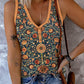Tribal Floral Print Buttoned Casual Tank Top