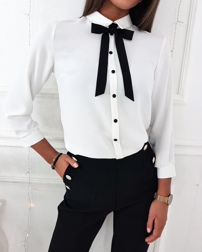 Tied Detail Buttoned Long Sleeve Top