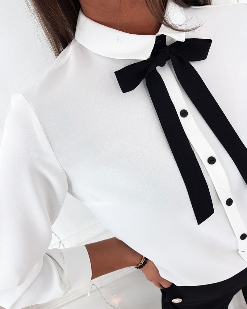 Tied Detail Buttoned Long Sleeve Top