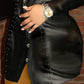 Studded PU Leather Shirt Dress