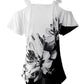 Floral Print Colorblock Lace Patch Cold Shoulder Top