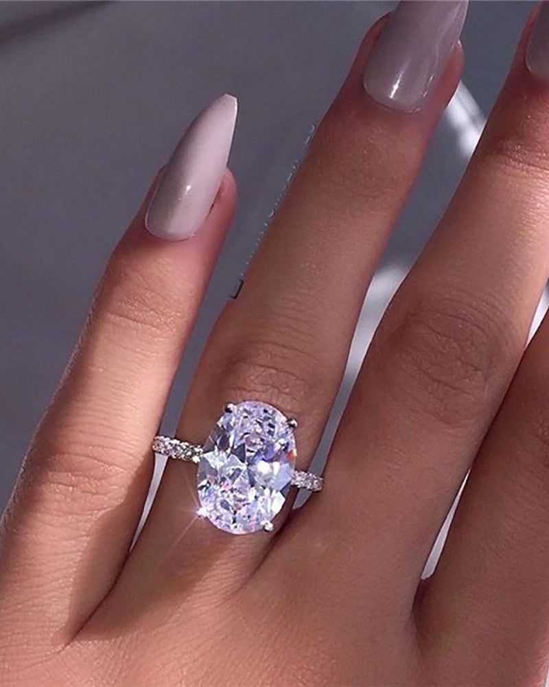 Oval Shaped Rhinestone Decor Ring