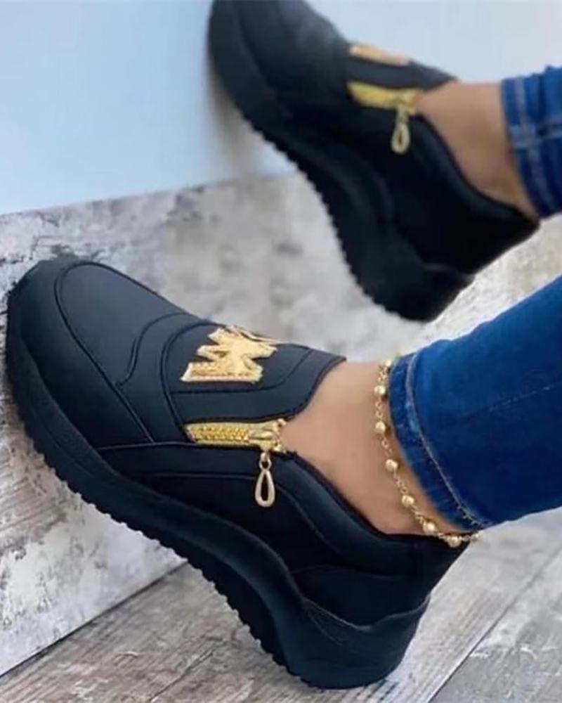 Letter Pattern Zipper Design Sneakers
