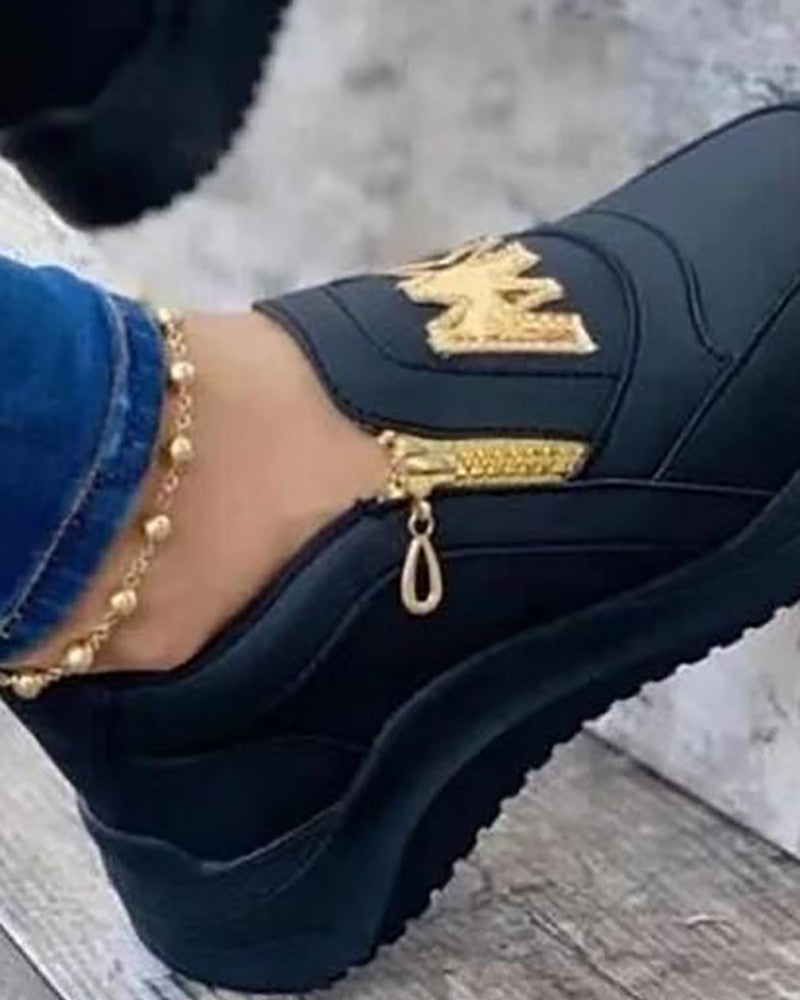 Letter Pattern Zipper Design Sneakers