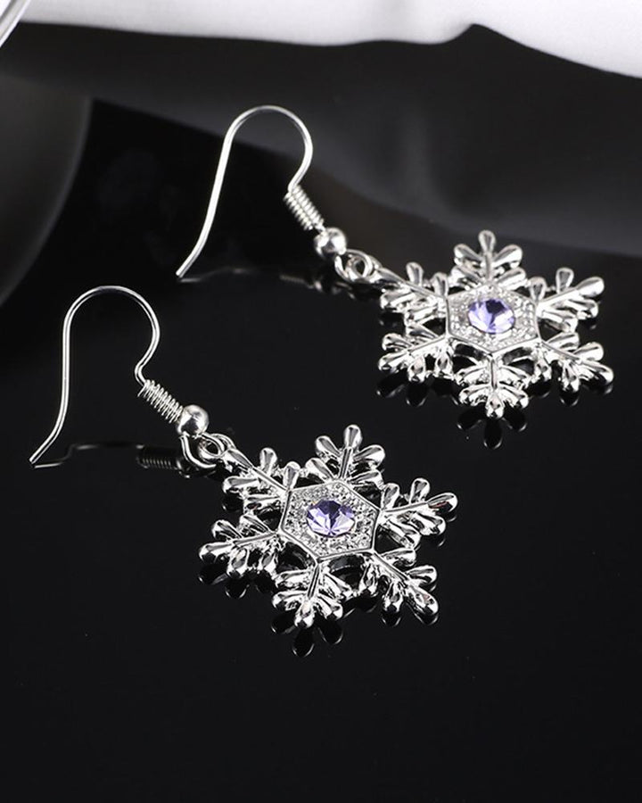 1Pair Christmas Snowflake Shaped Crystal Drop Earrings