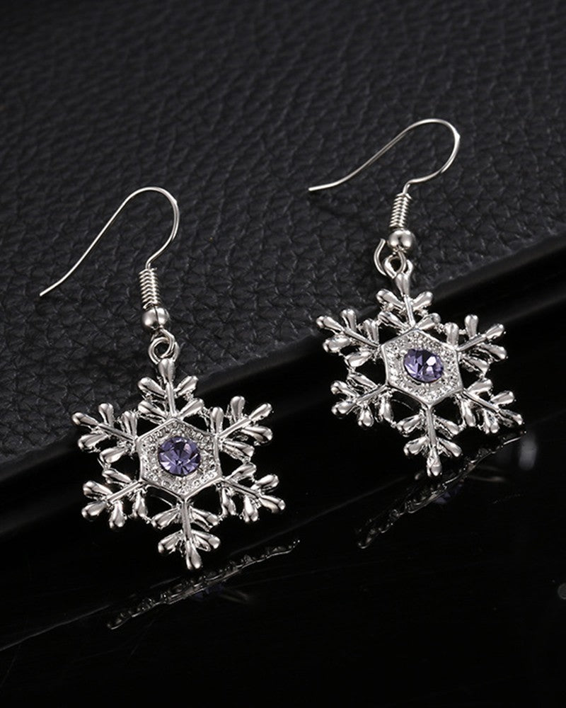 1Pair Christmas Snowflake Shaped Crystal Drop Earrings