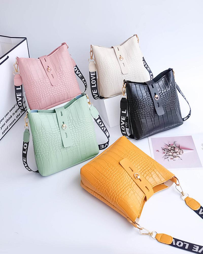 Crocodile Letter Tape Strap Crossbody Shoulder Bag