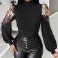 Floral Pattern Contrast Sequin Lantern Sleeve Top