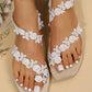 Lace Floral Pattern Toe Ring Summer Beach Sandals