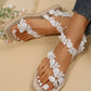 Lace Floral Pattern Toe Ring Summer Beach Sandals