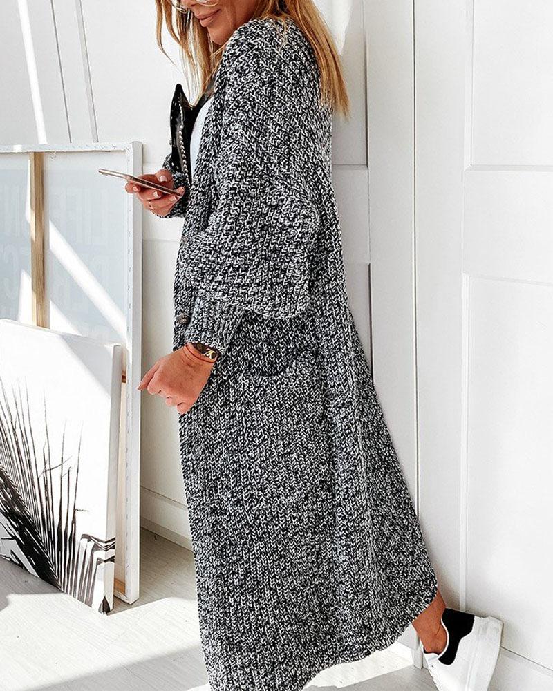 Color Block Chunky Knit Lantern Sleeve Longline Knit Cardigan