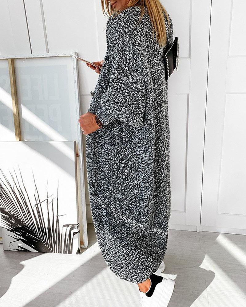 Color Block Chunky Knit Lantern Sleeve Longline Knit Cardigan