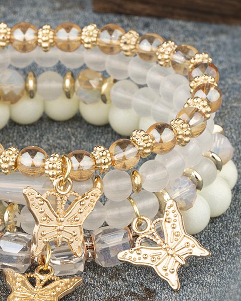 1pc Crystal Stone Beaded Butterfly Multi Layer Bracelet
