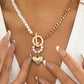 1pc Pearls Decor OT Toggle Heart Pendant Necklace