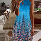 Floral Print Ombre Keyhole Neck Casual Dress