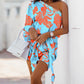 Plants Print One Shoulder Tied Detail Casual Dress