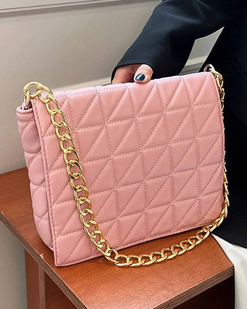 Flap Zipper Design Quilted Chain Strap Shoulder Bag