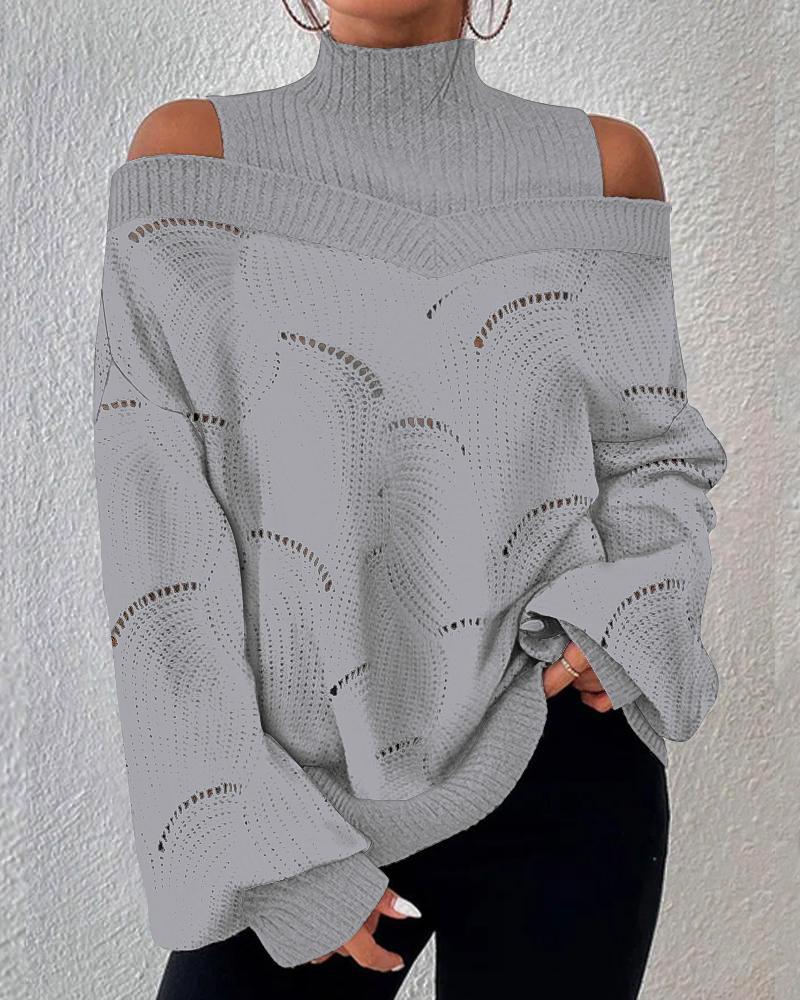 Cold Shoulder Lantern Sleeve Hollow Out Knit Sweater