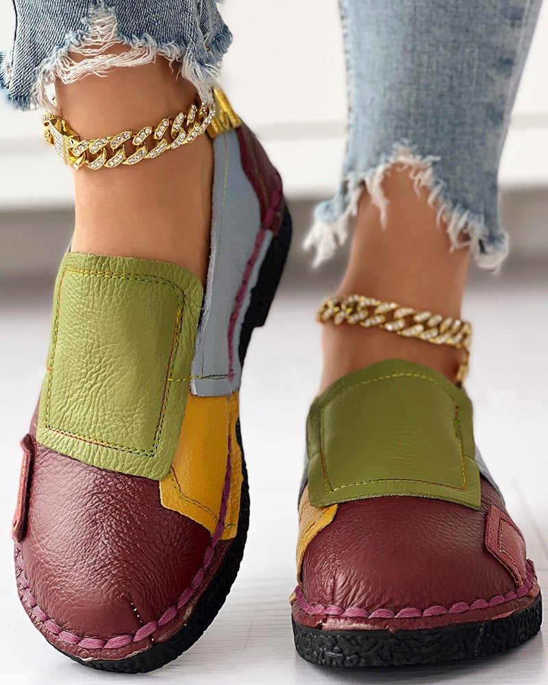 Colorblock Patchwork Work PU Loafers